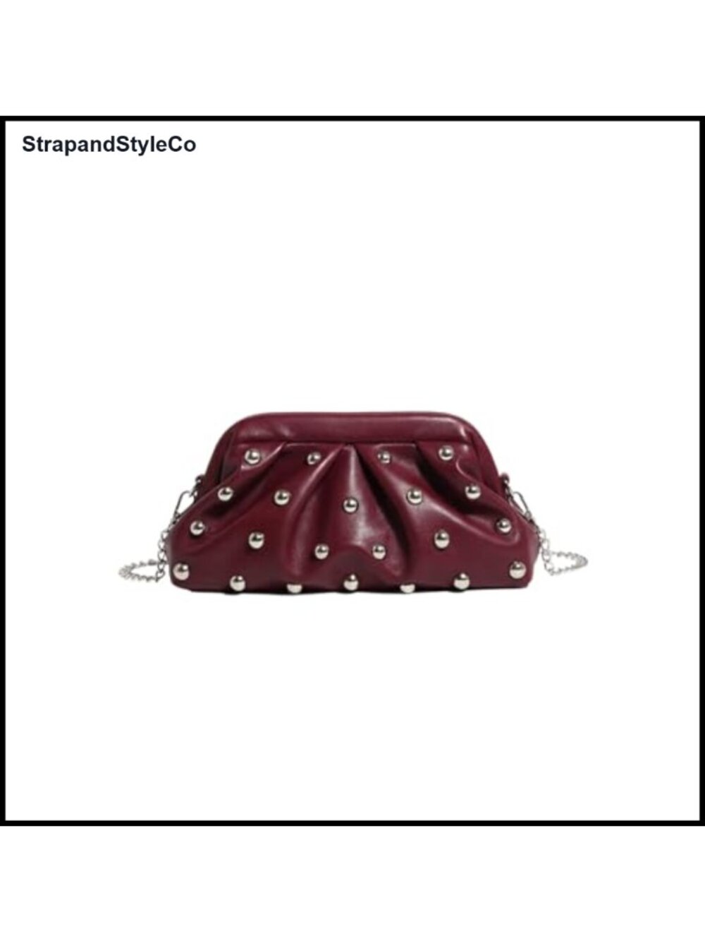 Studded Ruched PU Leather Evening Clutch Crossbody Bag